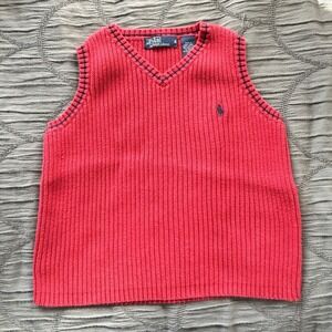 Polo‎ Ralph Lauren Kids Ribbed Knit Vest Size 4 Red V-Neck Pony Logo